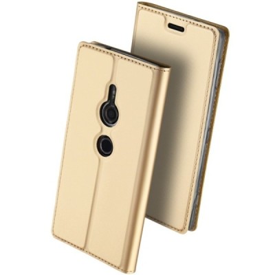 „Dux Ducis“ Skin serijos Sony Xperia XZ2 auksinis odinis atverčiamas dėklas / Priedai.lt