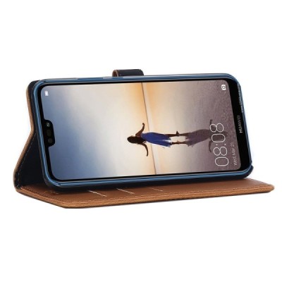 Huawei P20 Lite (Nova 3e) atverčiamas šviesiai rudos spalvos odinis retro dėklas - piniginė / Priedai.lt