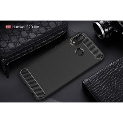 Huawei P20 Lite (Nova 3e) „Carbon“ kieto silikono TPU juodas dėklas - nugarėlė / Priedai.lt