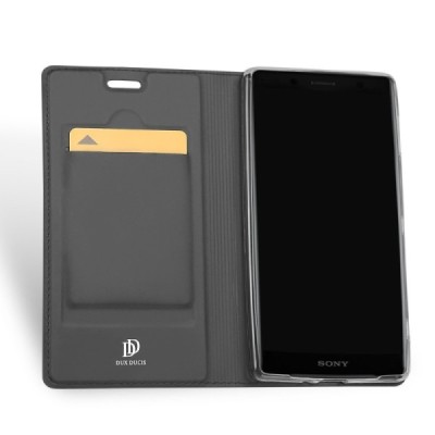 „Dux Ducis“ Skin serijos Sony Xperia XZ2 Compact juodas odinis atverčiamas dėklas / Priedai.lt