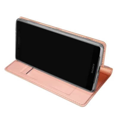 „Dux Ducis“ Skin serijos Sony Xperia XZ2 Compact rožinis odinis atverčiamas dėklas / Priedai.lt