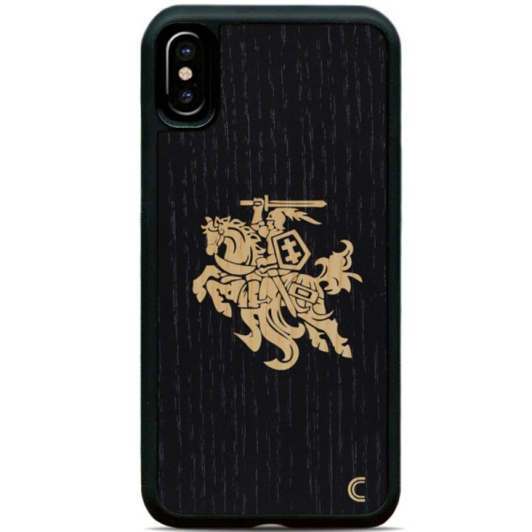 „Crafted Cover“ looduslik puit kaaned - must Vytis (iPhone X / Xs)
