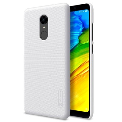 Xiaomi Redmi 5 Plus Nillkin Frosted Shield baltas plastikinis dėklas + apsauginė ekrano plėvelė / Priedai.lt