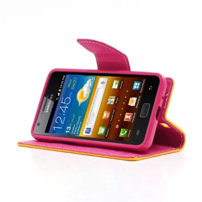 „Mercury“ Samsung Galaxy S2 oranžinis odinis atverčiamas dėklas - piniginė / Priedai.lt