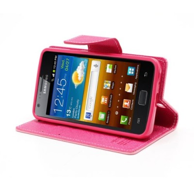„Mercury“ Samsung Galaxy S2 rožinis odinis atverčiamas dėklas - piniginė / Priedai.lt