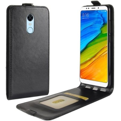Xiaomi Redmi 5 Plus vertikaliai atverčiamas juodas odinis dėklas - piniginė / Priedai.lt
