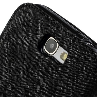Samsung Galaxy Note 2 (N7100) juodas atverčiamas „Roar“ dėklas su langeliu / Priedai.lt