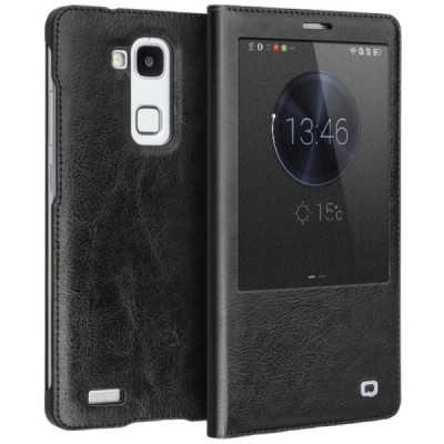 „QIALINO“ Huawei Ascend Mate 7 atverčiamas juodas odinis dėklas / Priedai.lt