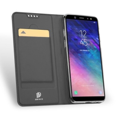 „Dux Ducis“ Skin serijos Samsung Galaxy A6+ 2018 juodas odinis atverčiamas dėklas / Priedai.lt