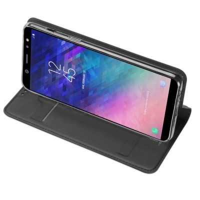 „Dux Ducis“ Skin serijos Samsung Galaxy A6+ 2018 juodas odinis atverčiamas dėklas / Priedai.lt