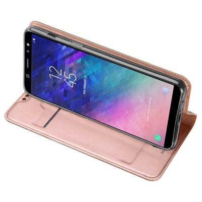 „Dux Ducis“ Skin serijos Samsung Galaxy A6+ 2018 rožinis odinis atverčiamas dėklas / Priedai.lt