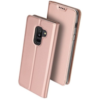 „Dux Ducis“ Skin serijos Samsung Galaxy A6+ 2018 rožinis odinis atverčiamas dėklas / Priedai.lt