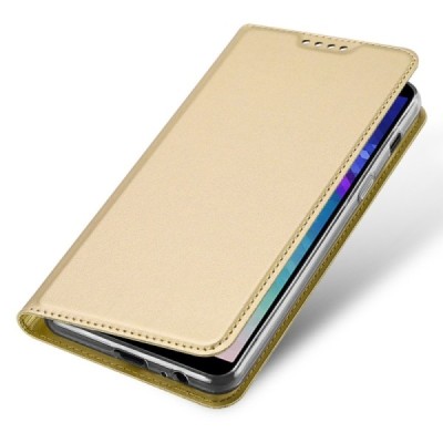 „Dux Ducis“ Skin serijos Samsung Galaxy A6+ 2018 auksinis odinis atverčiamas dėklas / Priedai.lt