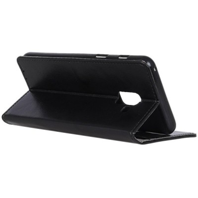 Samsung Galaxy A6+ 2018 atverčiamas juodas odinis dėklas, knygutė - piniginė / Priedai.lt