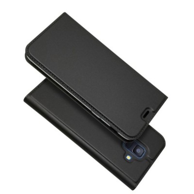 „Dux Ducis“ Skin serijos Samsung Galaxy A6 2018 (A600F) juodas odinis atverčiamas dėklas / Priedai.lt