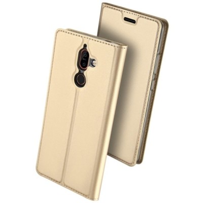 „Dux Ducis“ Skin serijos Nokia 7 Plus auksinis odinis atverčiamas dėklas / Priedai.lt