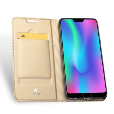 „Dux Ducis“ Skin serijos Huawei Honor 10 auksinis odinis atverčiamas dėklas / Priedai.lt