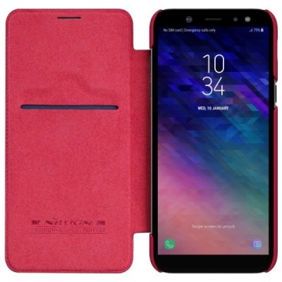 Prabangus „Nillkin“ Qin serijos raudonas odinis atverčiamas Samsung Galaxy A6 2018 (A600F) dėklas - knygutė / Priedai.lt