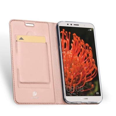 „Dux Ducis“ Skin serijos Huawei Y6 2018 (Honor 7A) rožinis odinis atverčiamas dėklas / Priedai.lt