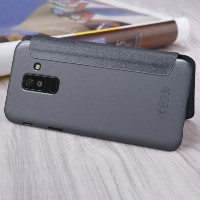Samsung Galaxy A6+ 2018 (A605F) pilkas odinis atverčiamas Nillkin Sparkle dėklas - knygutė / Priedai.lt