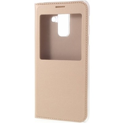 Samsung Galaxy A6+ 2018 (A605F) atverčiamas auksinis dėklas su langeliu / Priedai.lt