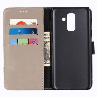 Samsung Galaxy A6+ 2018 (A605F) atverčiamas smėlio spalvos odinis retro dėklas - piniginė / Priedai.lt