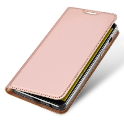„Dux Ducis“ Skin serijos Samsung Galaxy J6 2018 (J600) rožinis odinis atverčiamas dėklas / Priedai.lt