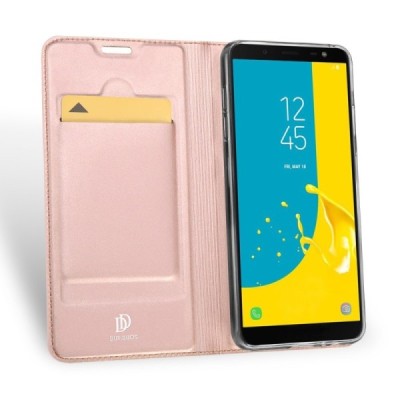 „Dux Ducis“ Skin serijos Samsung Galaxy J6 2018 (J600) rožinis odinis atverčiamas dėklas / Priedai.lt