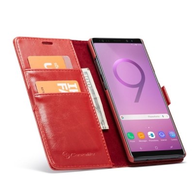 Samsung Galaxy Note 9 (N960F) „CaseMe“ solidus atverčiamas raudonas odinis dėklas - knygutė / Priedai.lt
