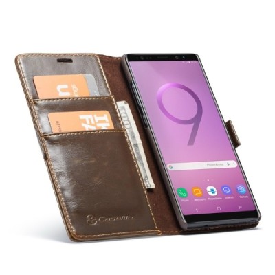 Samsung Galaxy Note 9 (N960F) „CaseMe“ solidus atverčiamas tamsiai rudas odinis dėklas - knygutė / Priedai.lt