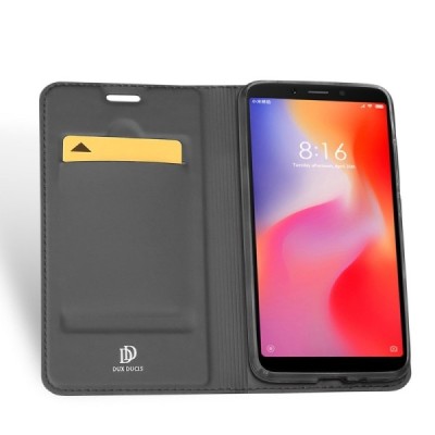 „Dux Ducis“ Skin serijos Xiaomi Redmi 6A juodas odinis atverčiamas dėklas / Priedai.lt