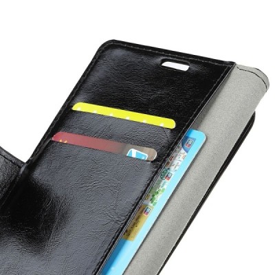 Huawei Honor Play atverčiamas juodas odinis dėklas, knygutė - piniginė / Priedai.lt