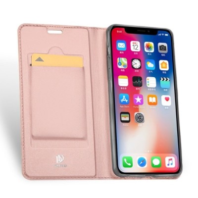 „Dux Ducis“ Skin serijos Apple iPhone Xs Max rožinis odinis atverčiamas dėklas / Priedai.lt
