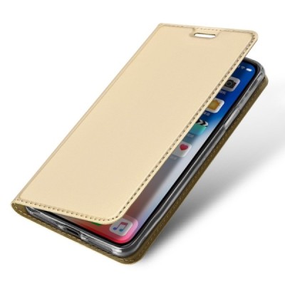 „Dux Ducis“ Skin serijos Apple iPhone Xs Max auksinis odinis atverčiamas dėklas / Priedai.lt
