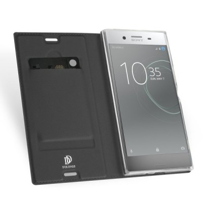 „Dux Ducis“ Skin serijos Sony Xperia XZ Premium (Xperia XZ Premium Dual) juodas odinis atverčiamas dėklas / Priedai.lt