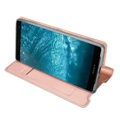 „Dux Ducis“ Skin serijos Sony Xperia XZ3 rožinis odinis atverčiamas dėklas / Priedai.lt