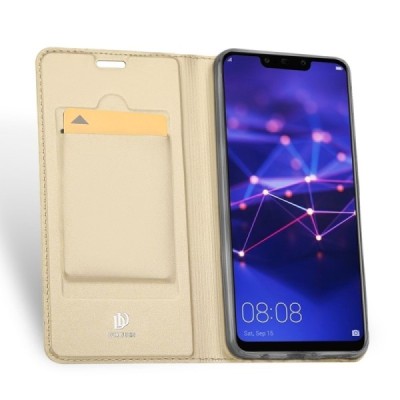 „Dux Ducis“ Skin serijos Huawei Mate 20 Lite auksinis odinis atverčiamas dėklas / Priedai.lt