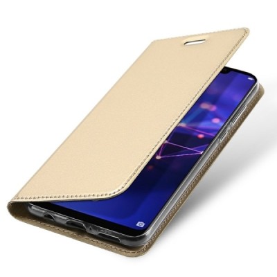 „Dux Ducis“ Skin serijos Huawei Mate 20 Lite auksinis odinis atverčiamas dėklas / Priedai.lt