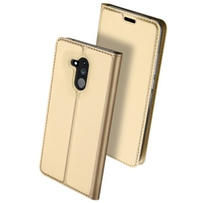 „Dux Ducis“ Skin serijos Huawei Mate 20 Lite auksinis odinis atverčiamas dėklas / Priedai.lt