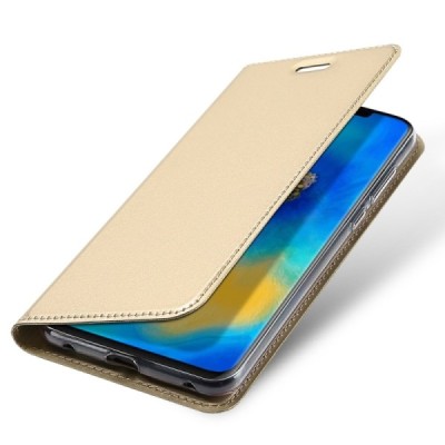 „Dux Ducis“ Skin serijos Huawei Mate 20 Pro auksinis odinis atverčiamas dėklas / Priedai.lt