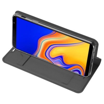 „Dux Ducis“ Skin serijos Samsung Galaxy J4+ juodas odinis atverčiamas dėklas / Priedai.lt