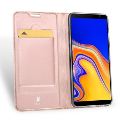 „Dux Ducis“ Skin serijos Samsung Galaxy J4+ rožinis odinis atverčiamas dėklas / Priedai.lt
