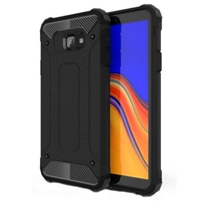 Sustiprintos apsaugos Samsung Galaxy J4+ juodas kieto silikono (TPU) ir plastiko dėklas / Priedai.lt