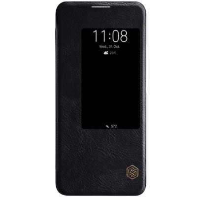Prabangus „Nillkin“ Qin serijos juodas odinis atverčiamas Huawei Mate 20 Pro dėklas / Priedai.lt