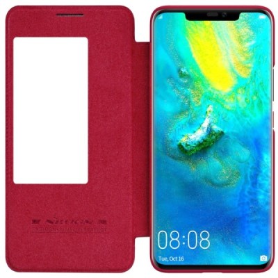 Prabangus „Nillkin“ Qin serijos raudonas odinis atverčiamas Huawei Mate 20 Pro dėklas / Priedai.lt