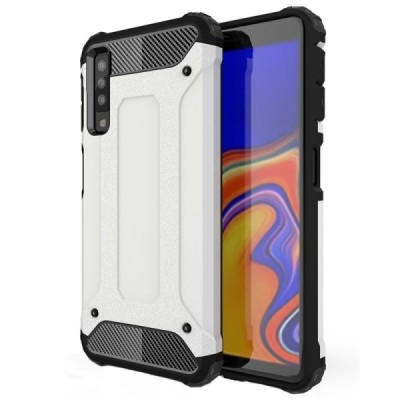 Sustiprintos apsaugos Samsung Galaxy A7 (2018) baltas kieto silikono (TPU) ir plastiko dėklas / Priedai.lt