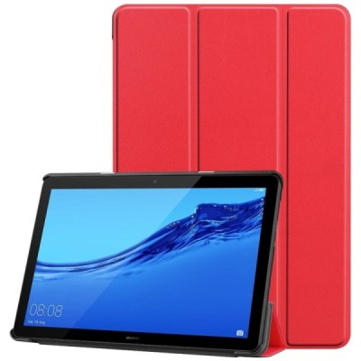 Huawei MediaPad T5 10 atverčiamas raudonas odinis dėklas - knygutė / Priedai.lt