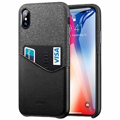 „ESR“ Metro Apple iPhone X (iPhone Xs)  juodas, pilkas odinis dėklas - nugarėlė su kišenėle kortelėms / Priedai.lt