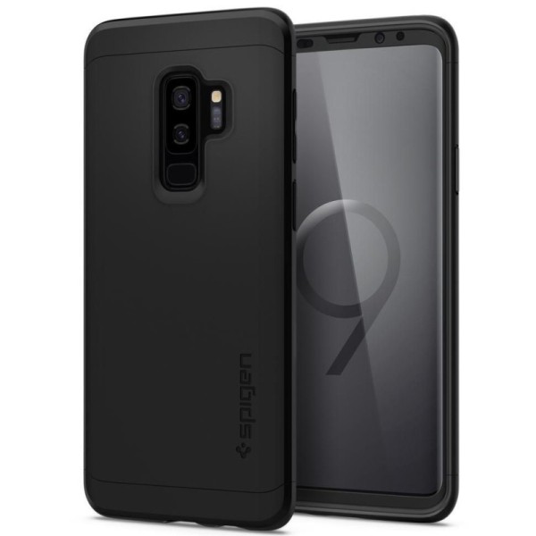 „Spigen“ Thin Fit 360 plastikust kaaned - must + kaitsev ekraaniklaas (Galaxy S9+)