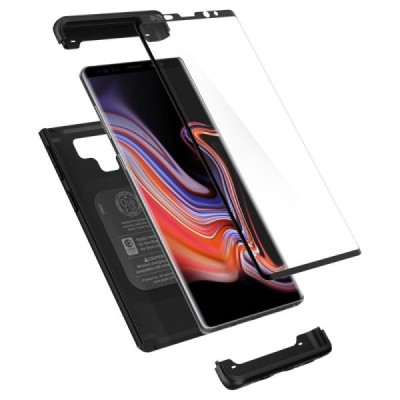 „Spigen“ Thin Fit 360 plastikinis Samsung Galaxy Note 9 (N960F) juodas dėklas - nugarėlė + apsauginis ekrano stiklas / Priedai.l